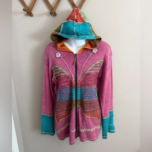 Kyber Outerwear Butterfly Patchwork Zip Up Hoodie M